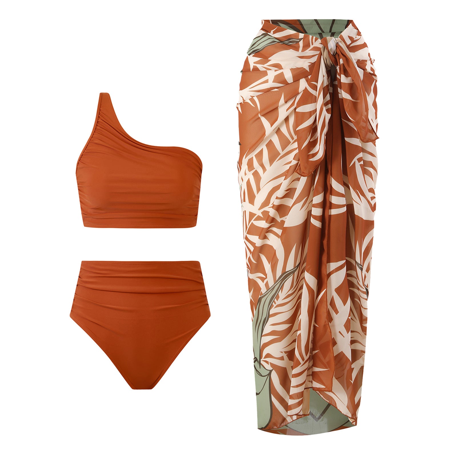 High-Waisted Solid-Color Bikini Set for Women
