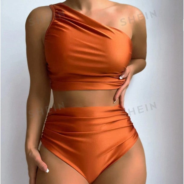 High-Waisted Solid-Color Bikini Set for Women