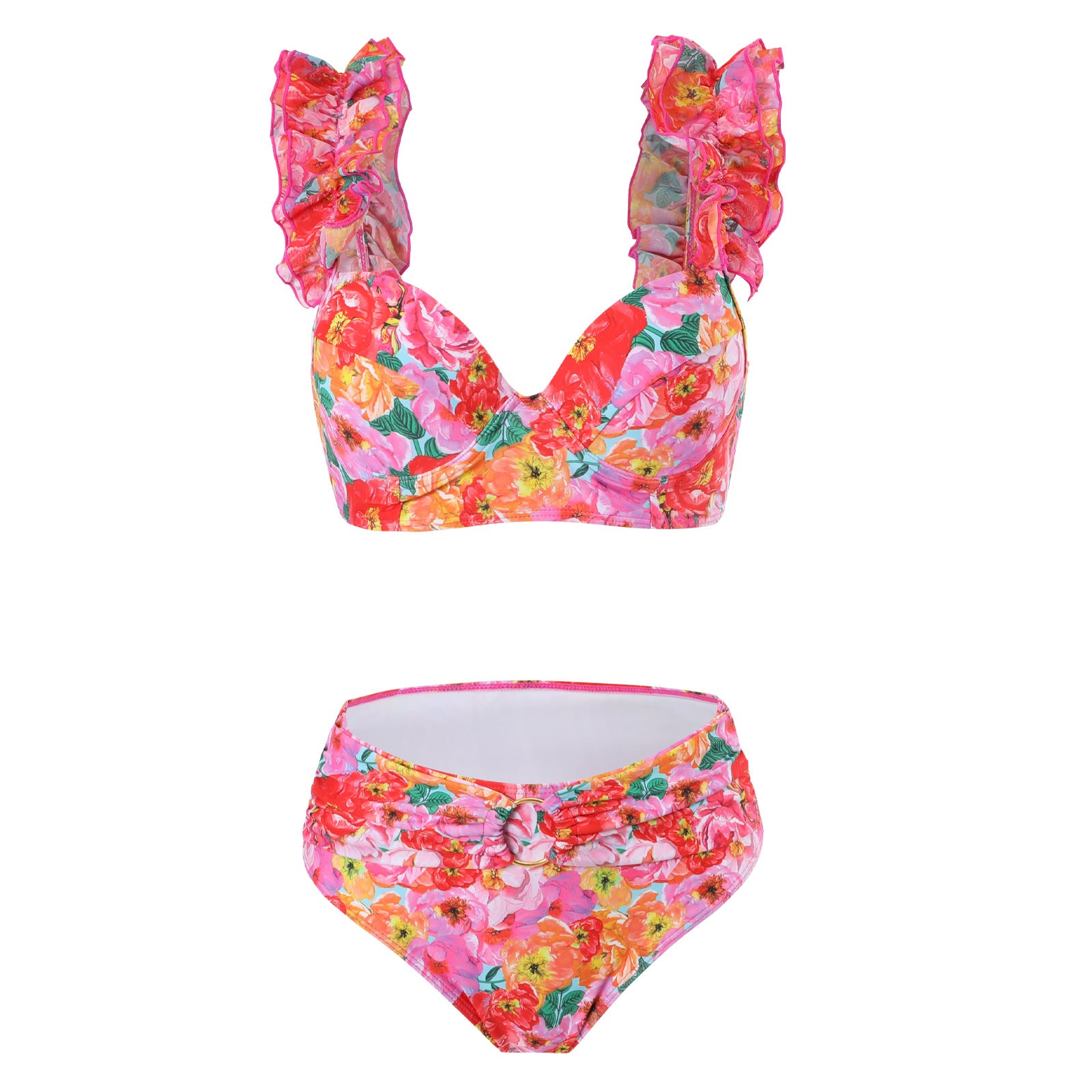 High-Waisted Solid-Color Bikini Set for Women