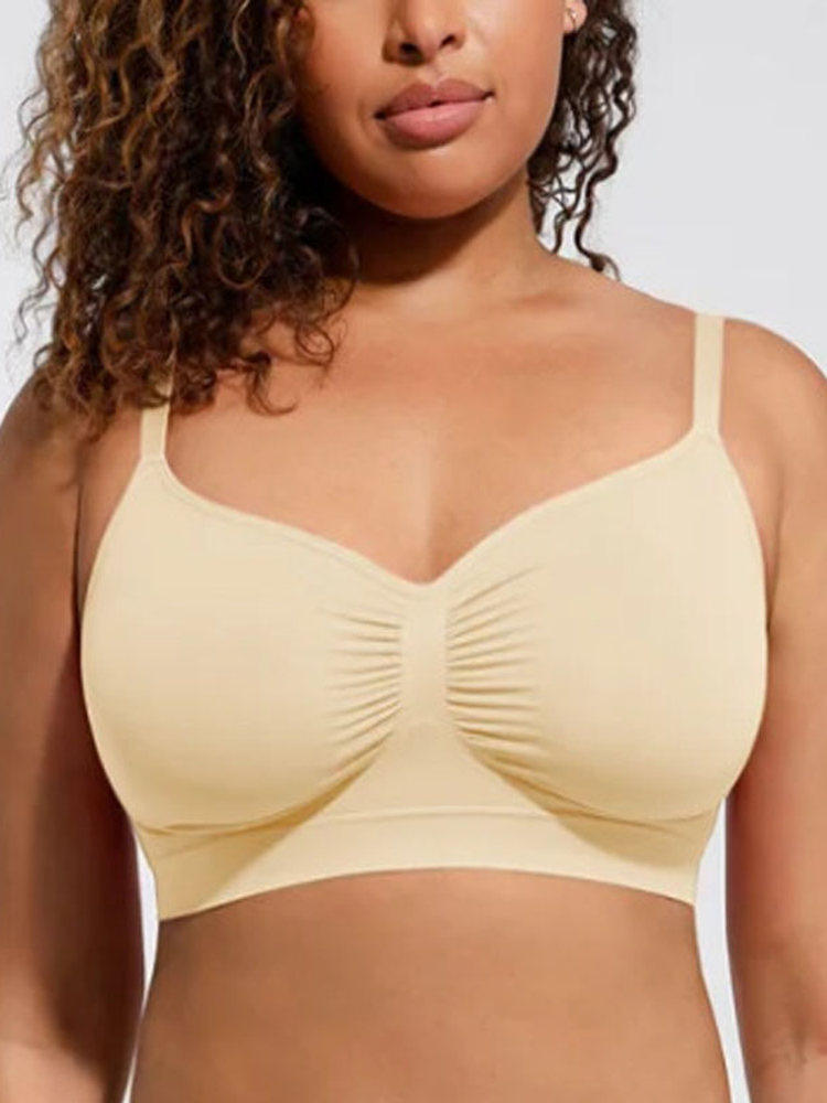 Cream seamless push-up lift bra for women with soft support and smooth everyday fit