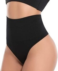 Black high waist thong shaper with seamless tummy control for everyday wear