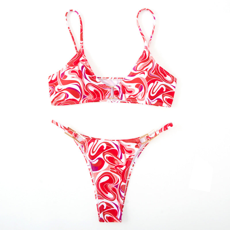 Solid Color Ribbed Bikini Set for Women