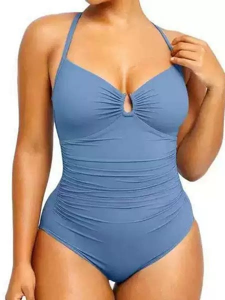 Solid Color Slimming Large Size Women's Swimwear