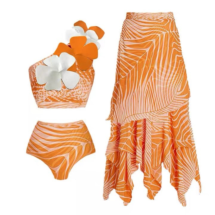 High-Waisted Solid-Color Bikini Set for Women
