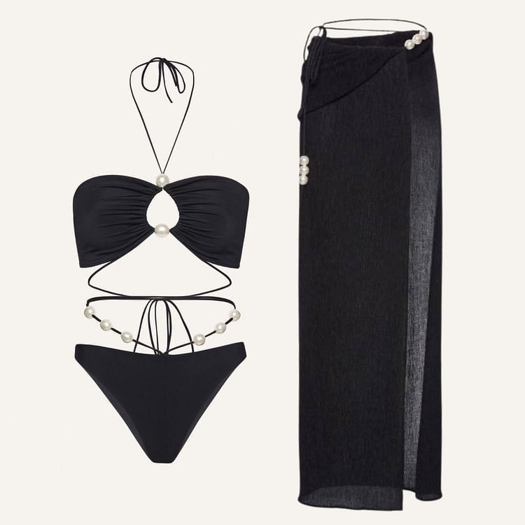 High-Waisted Solid-Color Bikini Set for Women