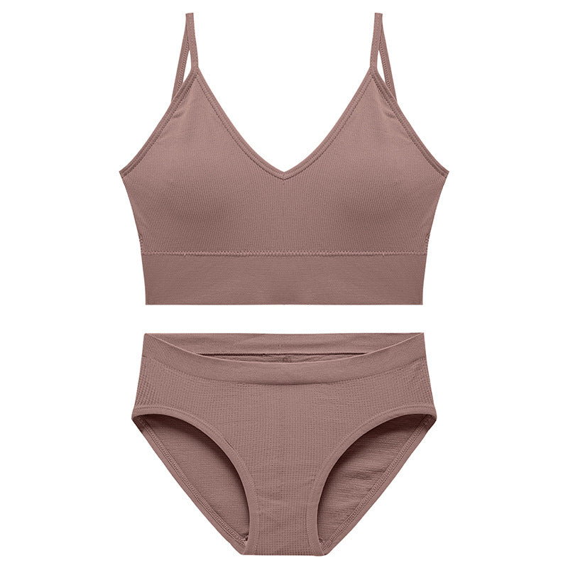 Rose gold wireless bra set for women with matching seamless brief