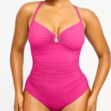 Solid Color Slimming Large Size Women's Swimwear