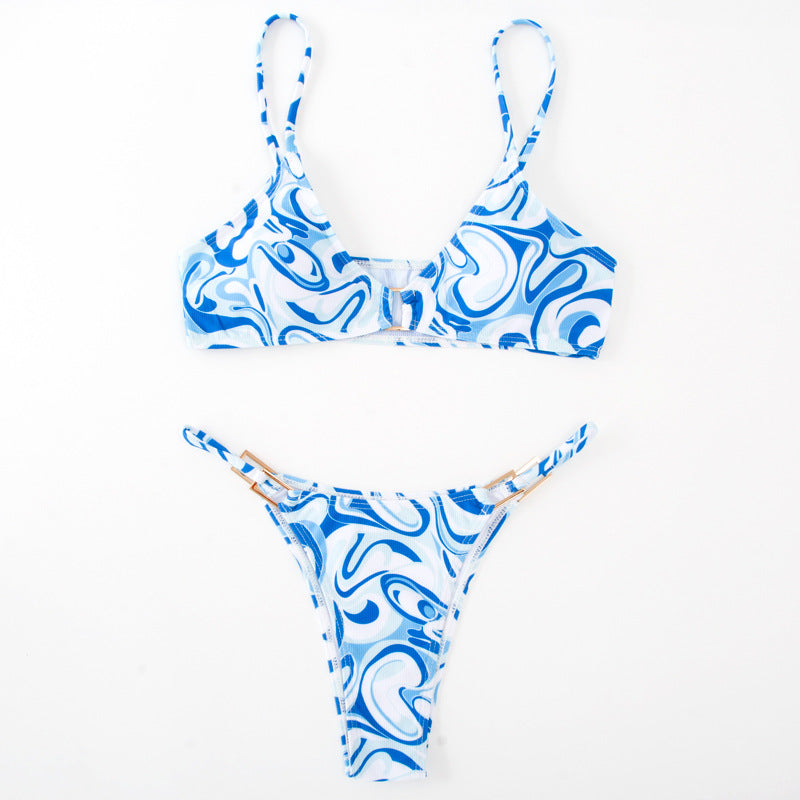 Solid Color Ribbed Bikini Set for Women