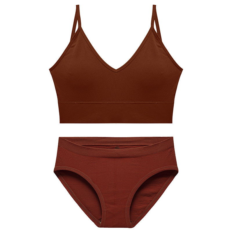 Brown wireless underwear set for women with everyday comfort fit