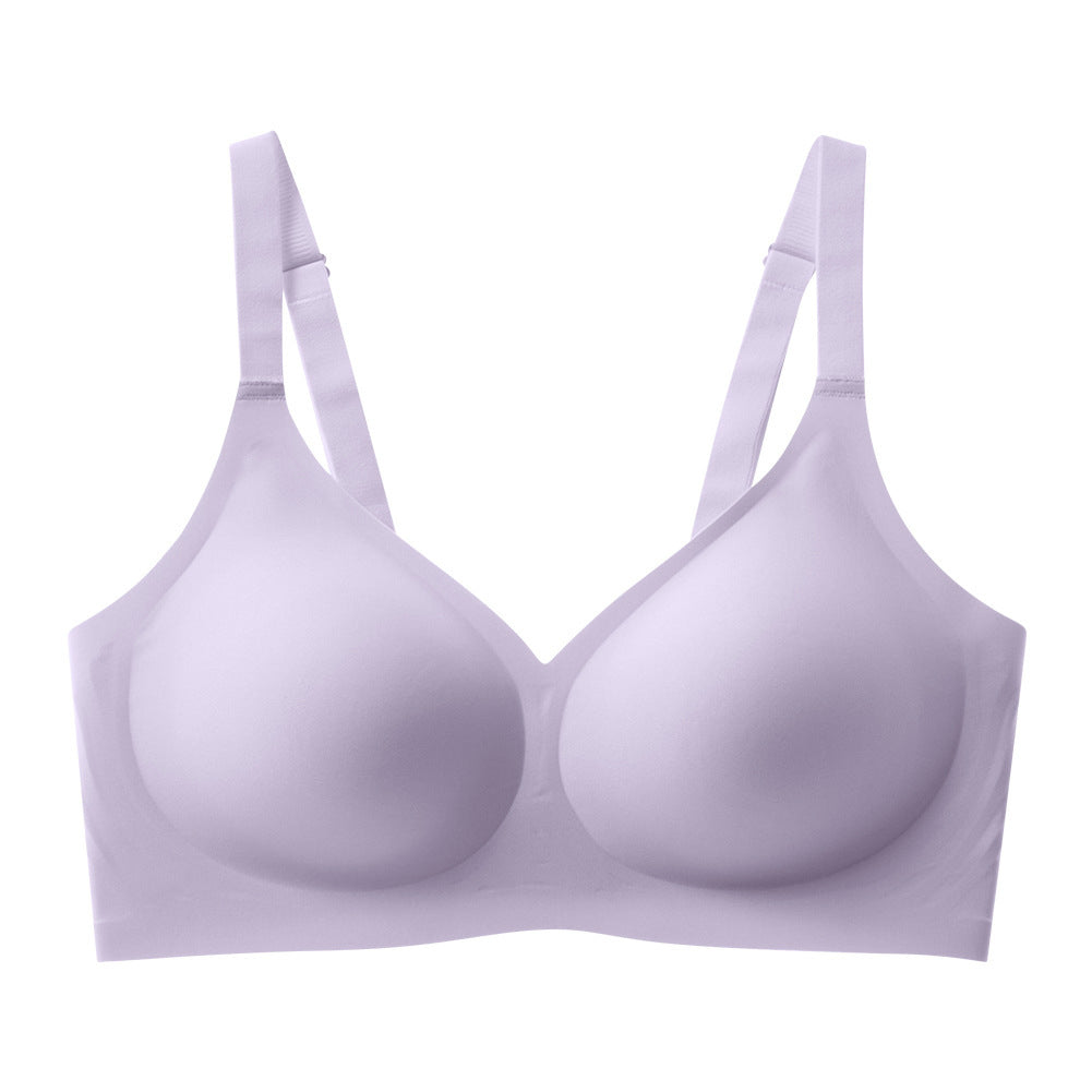 Purple backless push-up bra with seamless cups and soft wireless support