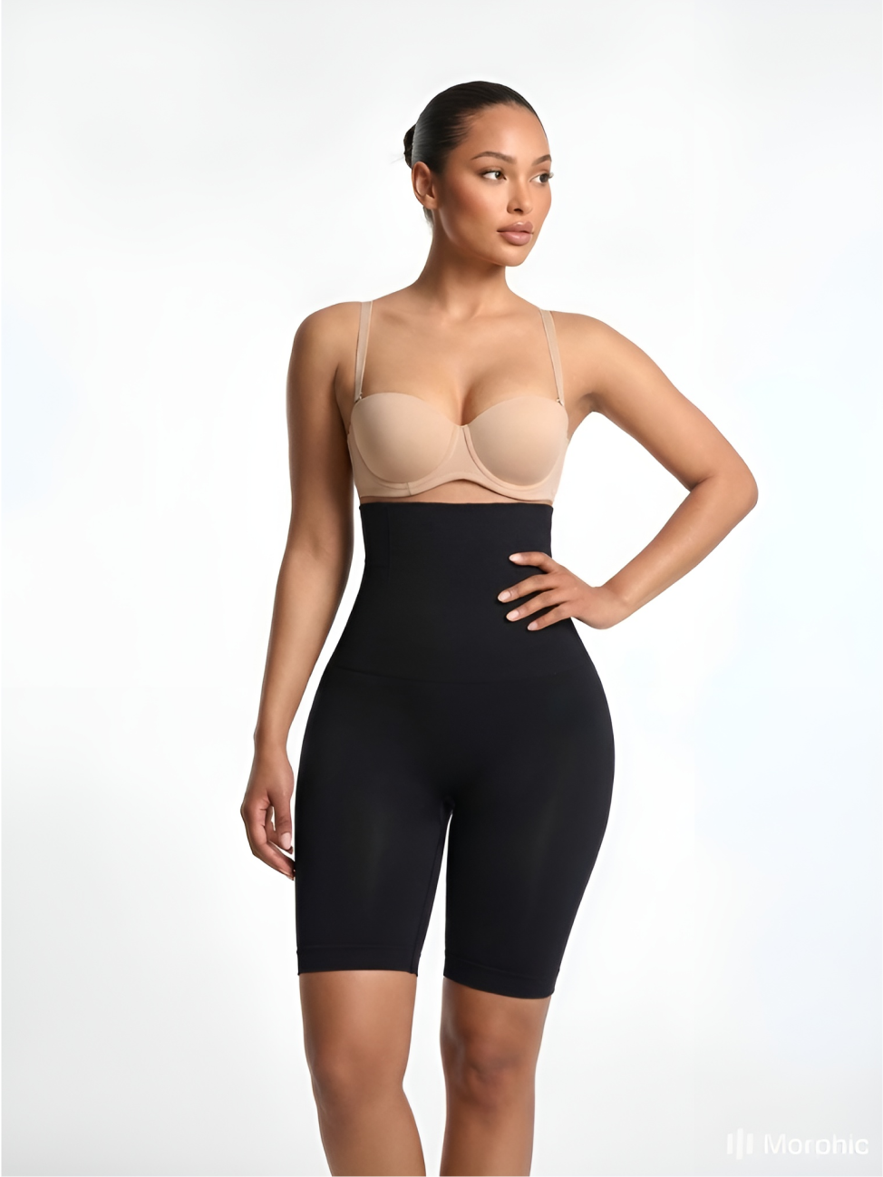 Black butt-lift shaping shorts for women with high-waist tummy control and sculpting fit