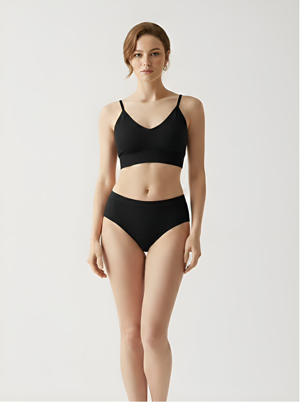 Black wireless bra set for women with soft bra and matching brief
