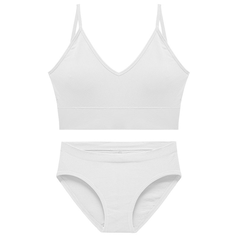 White seamless wireless bra and brief set with soft stretch support