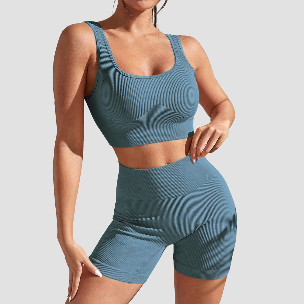 Light blue bra and pant set for women with supportive bra and high waist shorts