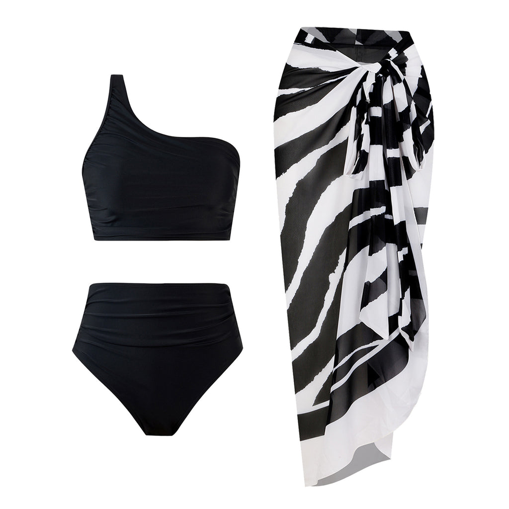 High-Waisted Solid-Color Bikini Set for Women