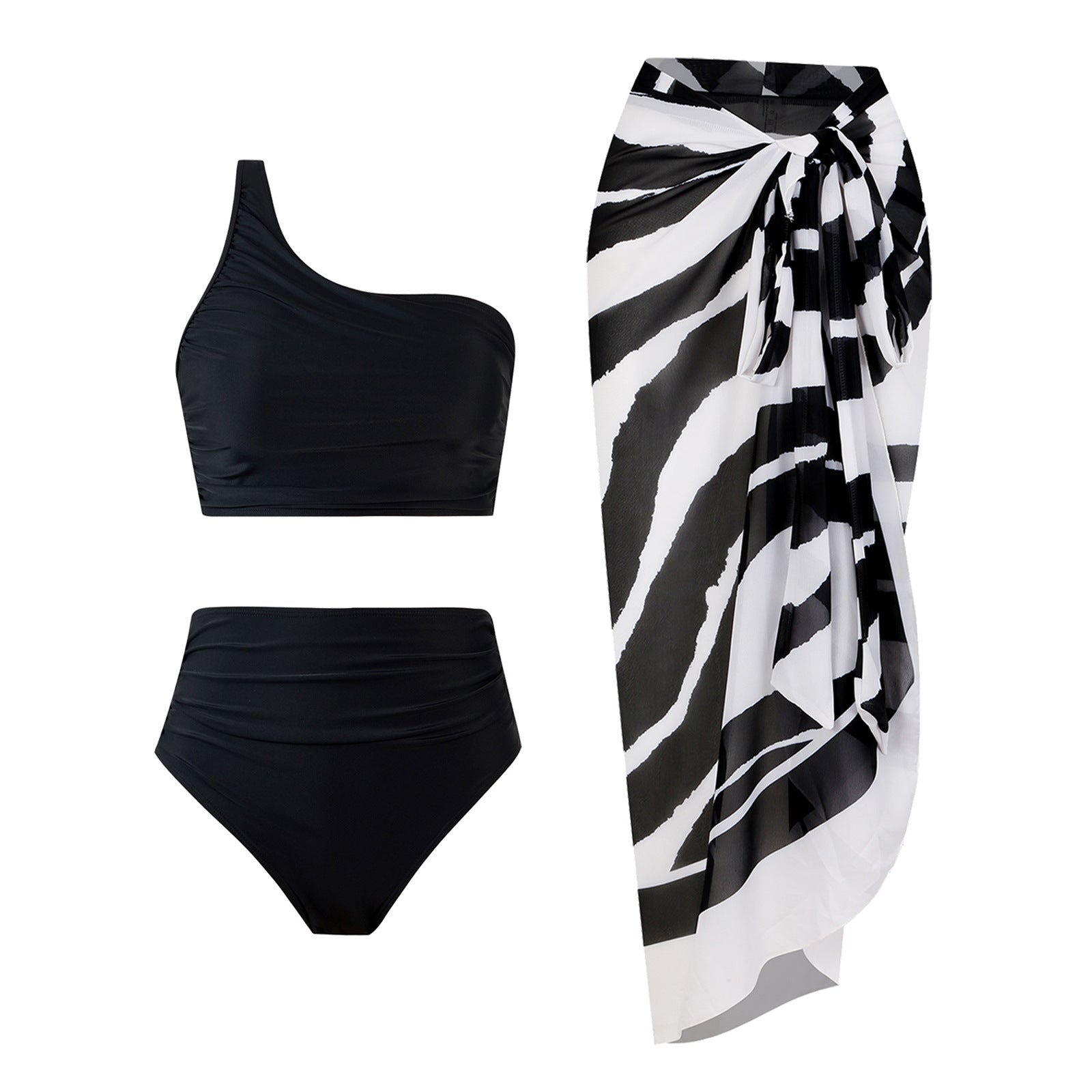 High-Waisted Solid-Color Bikini Set for Women