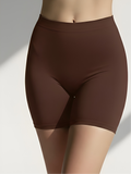 Brown seamless anti-chafing shorts for women with high waisted tummy control fit