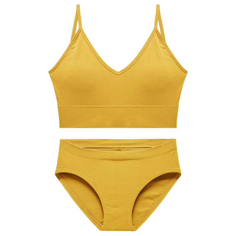 Yellow wireless underwear set for women with soft everyday support