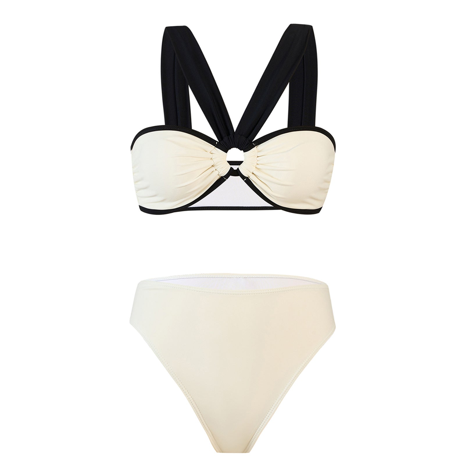 High-Waisted Solid-Color Bikini Set for Women