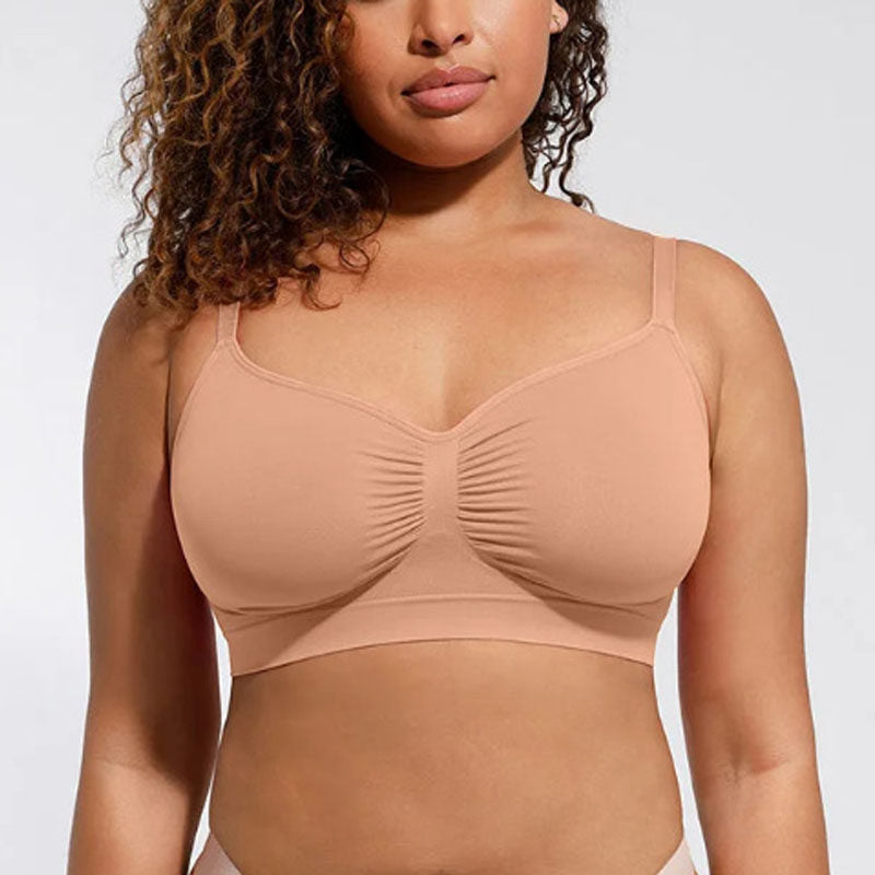 Nude seamless bra for women with soft stretch fabric and natural lift