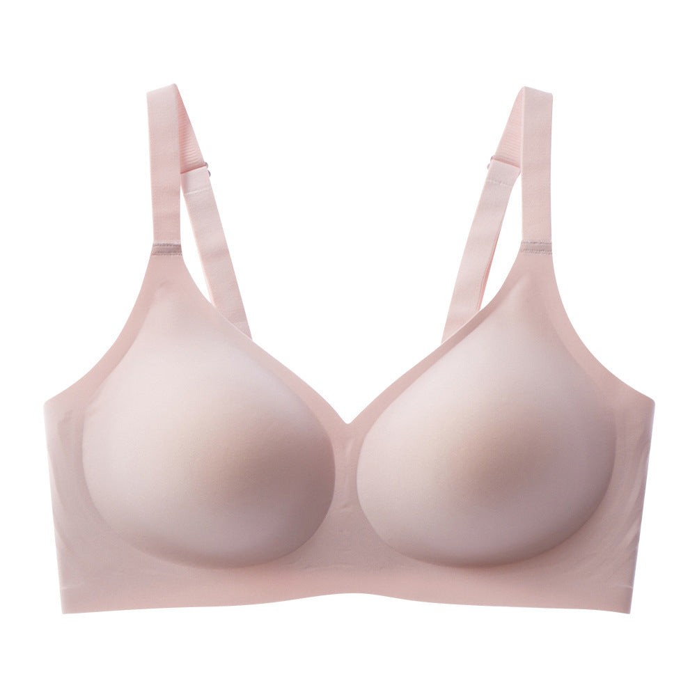 Pink backless push-up bra with seamless cups and soft everyday support