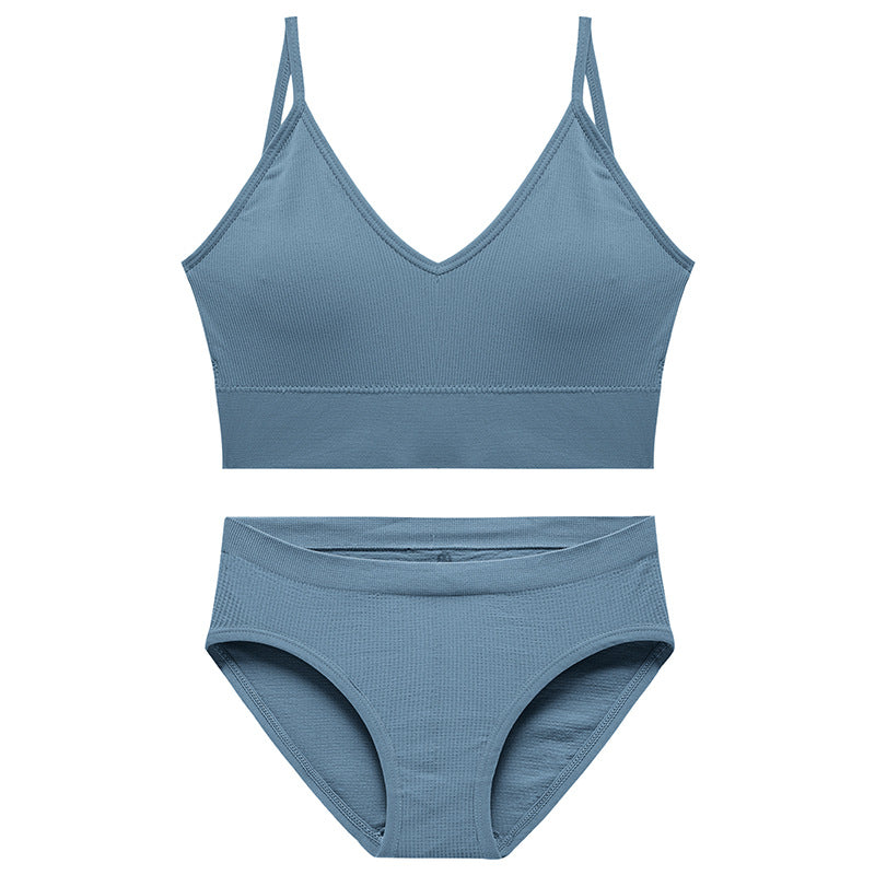 Blue wireless bra set for women with soft bra and matching brief