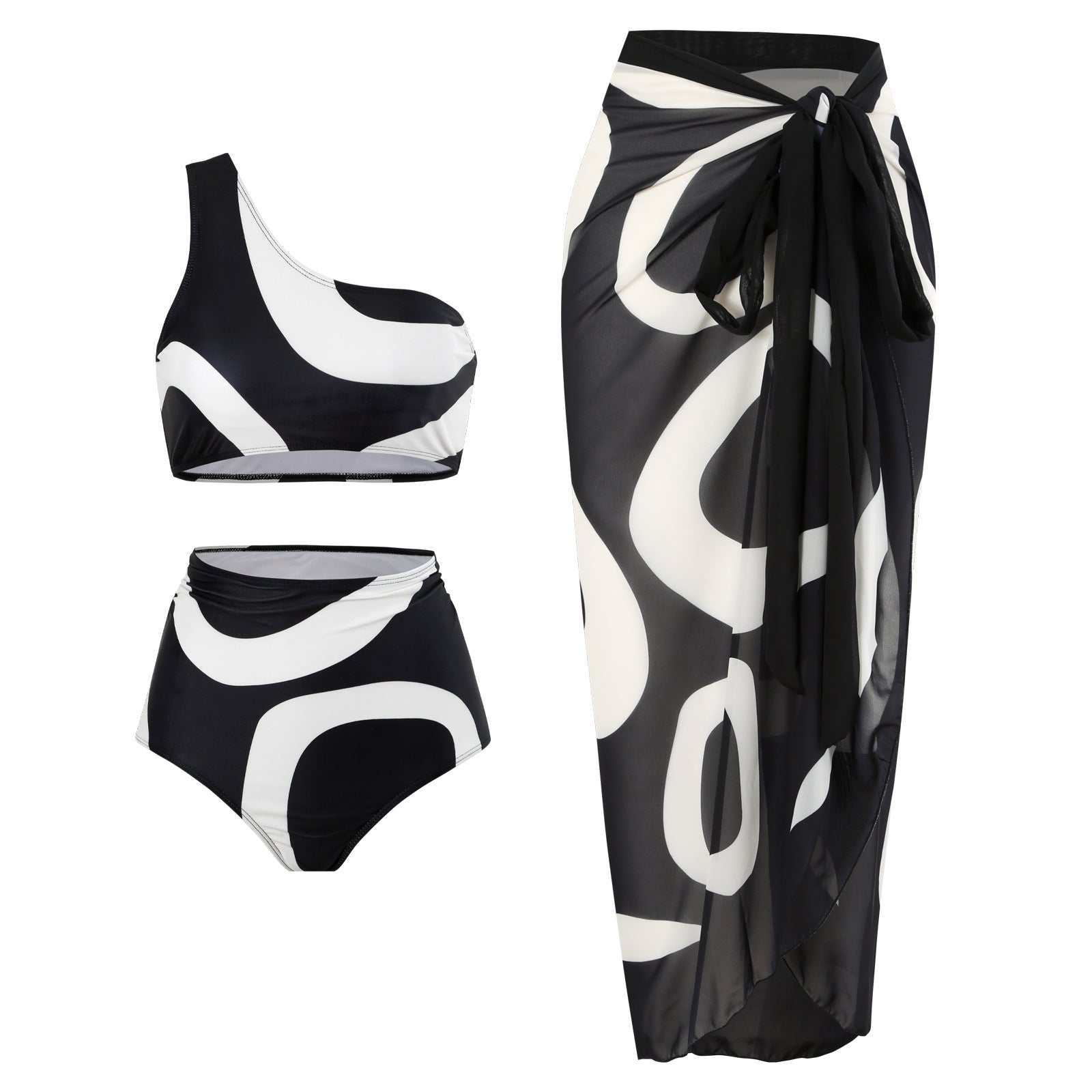High-Waisted Solid-Color Bikini Set for Women