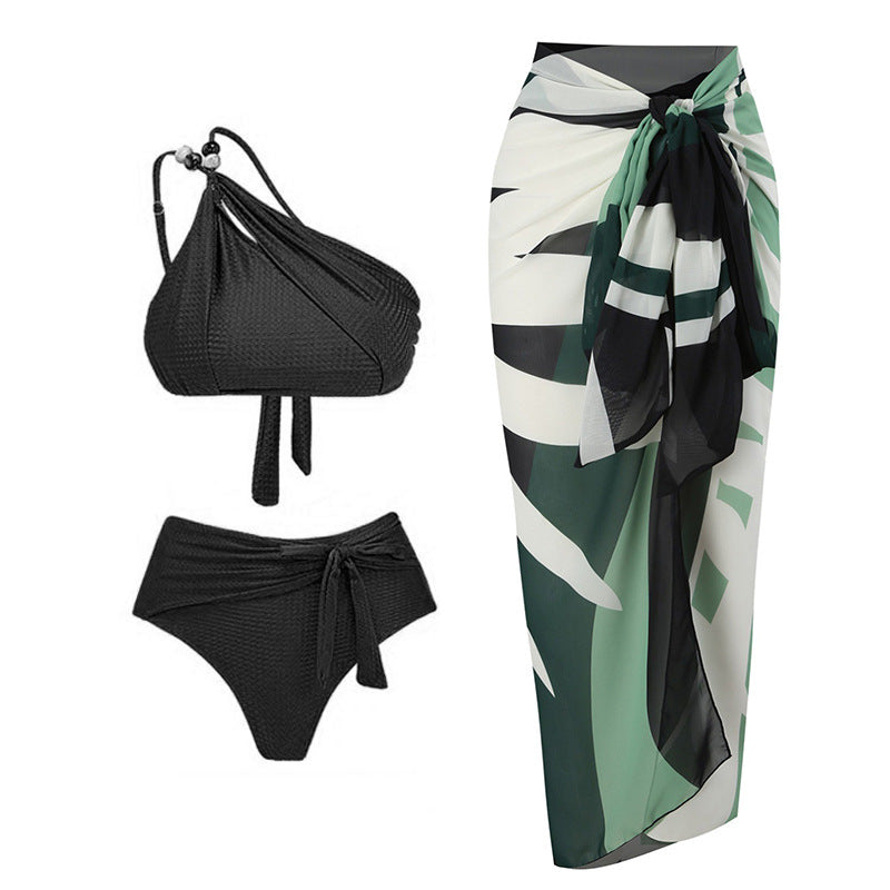 High-Waisted Solid-Color Bikini Set for Women