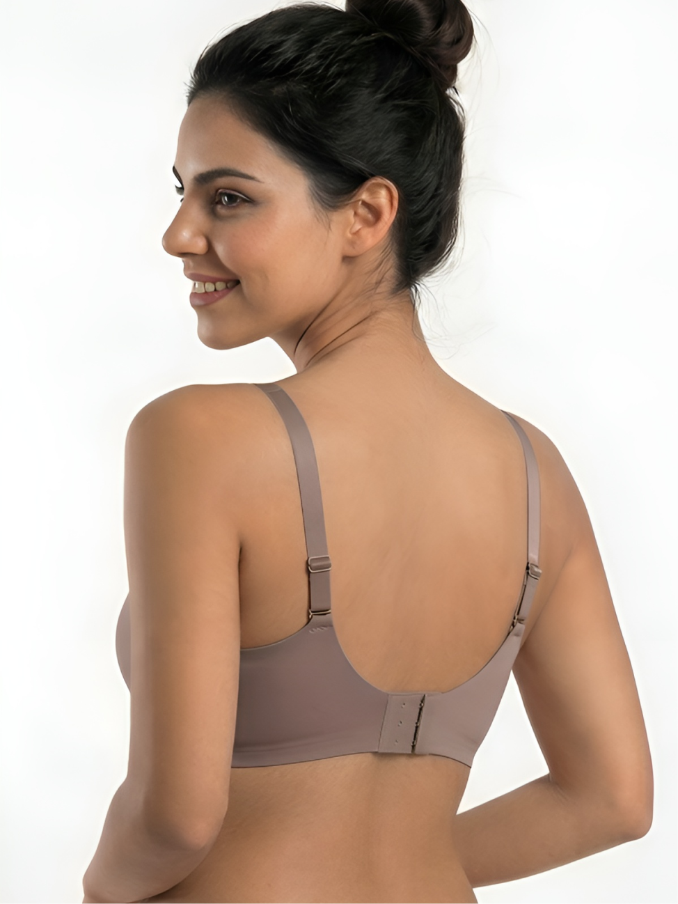 Back view of gray seamless comfort bra with full coverage and everyday support