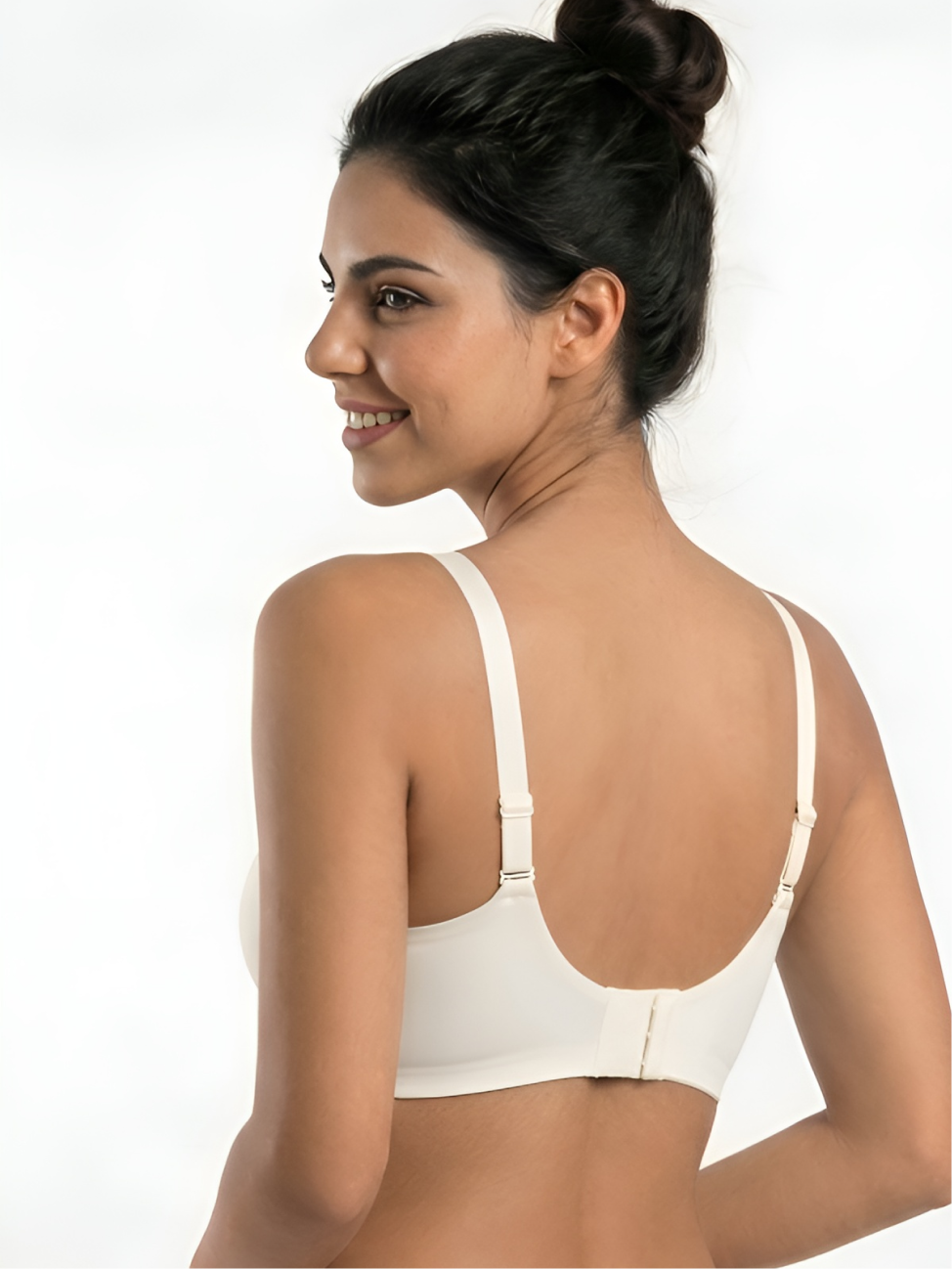 Back view of white seamless comfort bra with supportive straps and full coverage