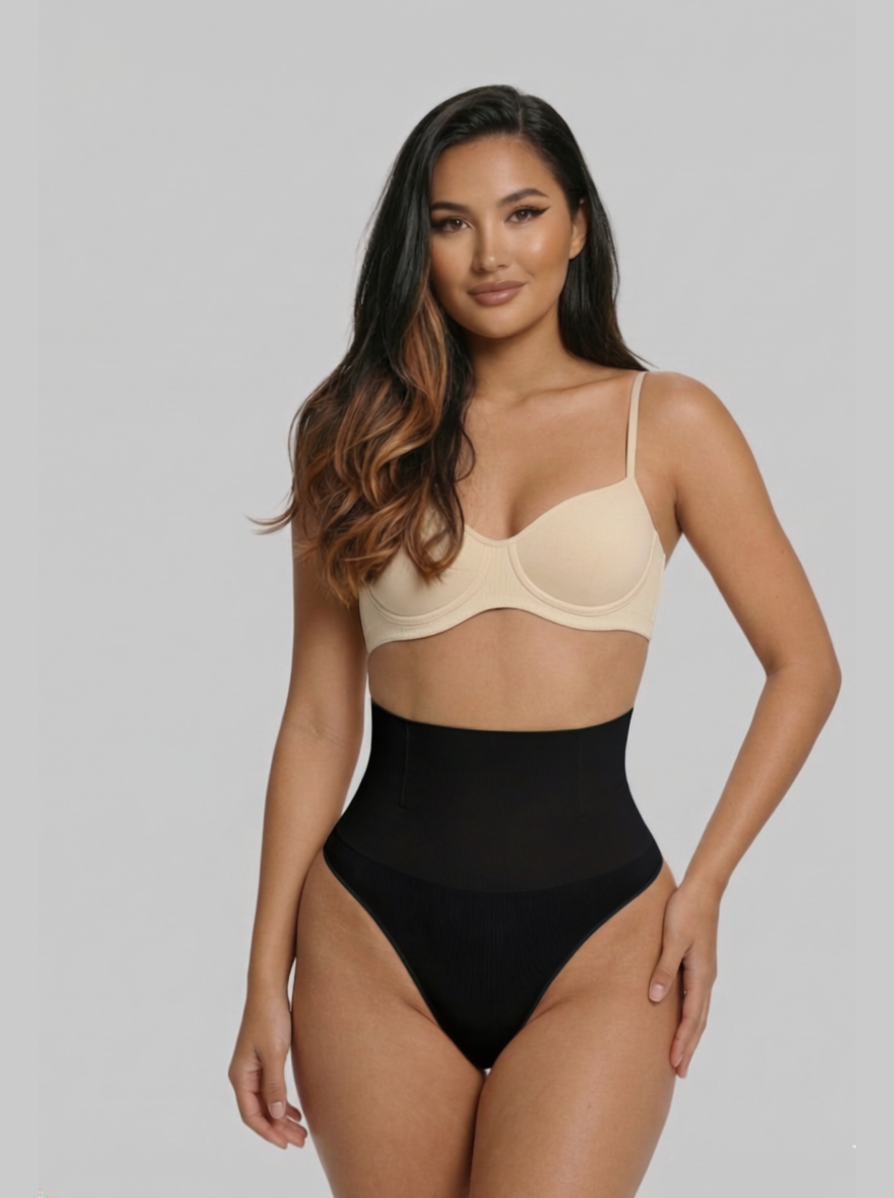 Black seamless high-waist thong underwear